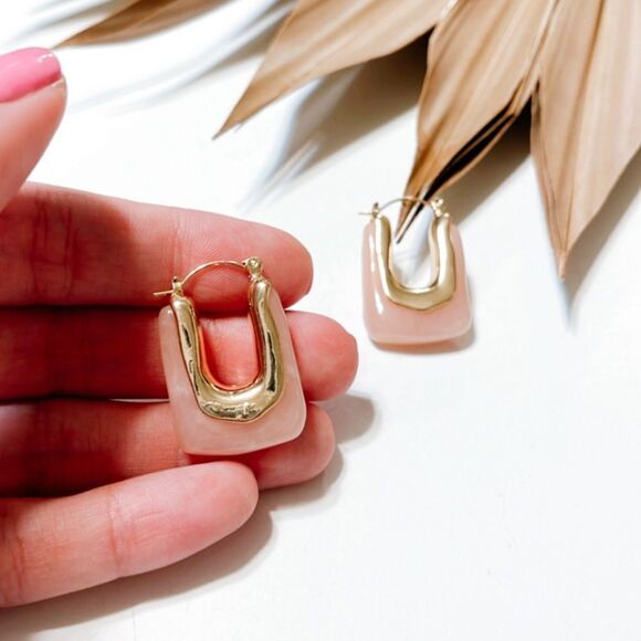 Pink crystal hoop earrings #745 - Picture 2 of 2